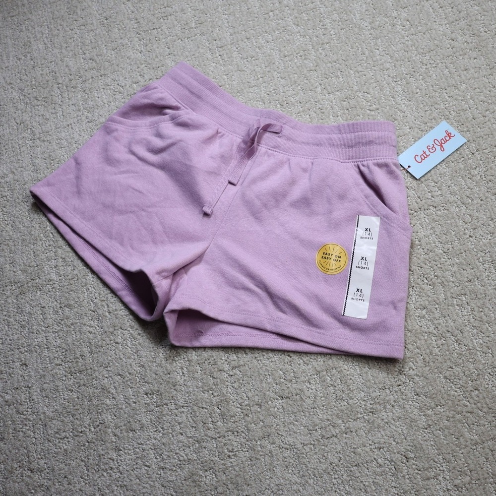 Cat & Jack Girls XL 14 Lavender Mauve Fleece Shorts Drawstring Pockets NWT